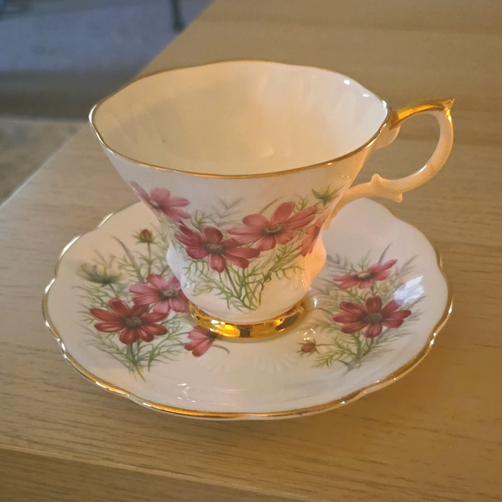 Elegant Floral Teacup and Saucer Set
